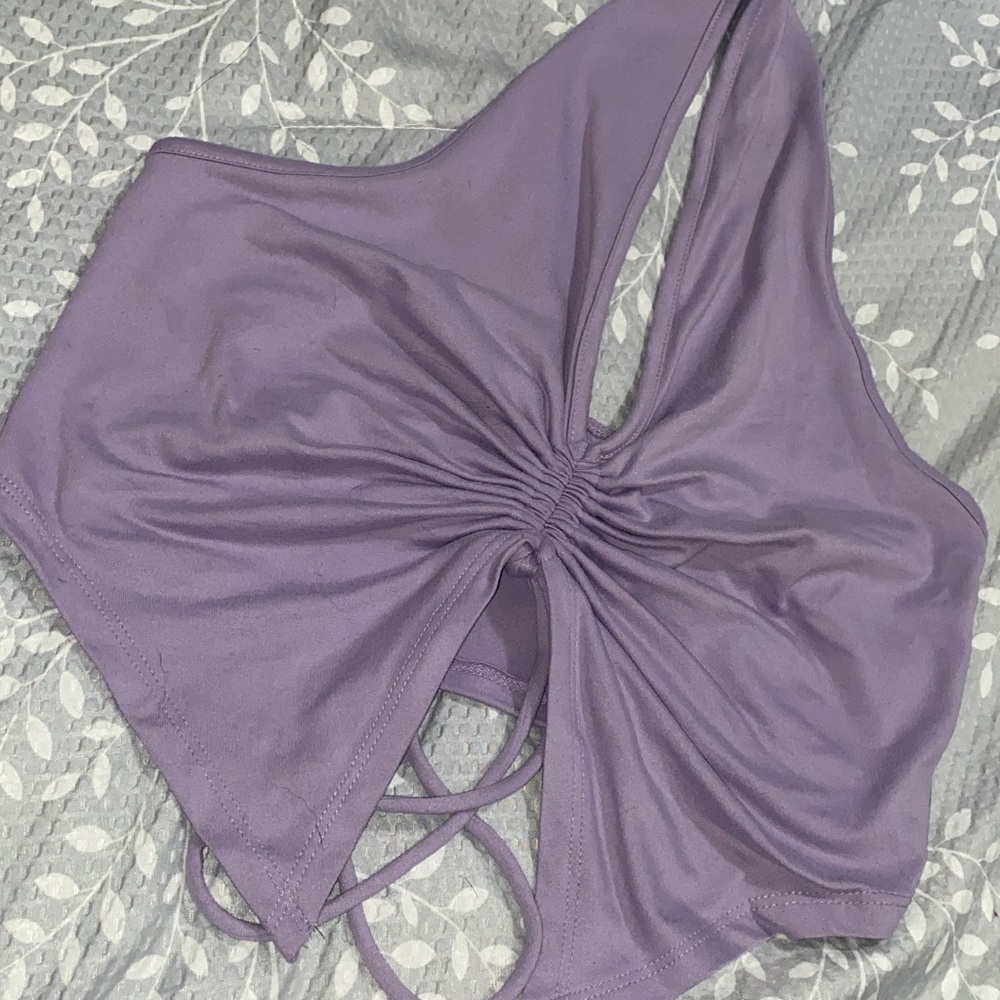 Rue21 Lavender One-Shoulder Crop Top with Twisted Knot